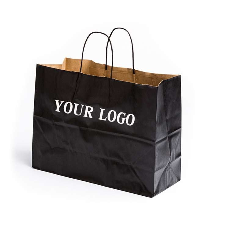 Black Personalized Shopping Tote Paper Bags Private Logo Printed