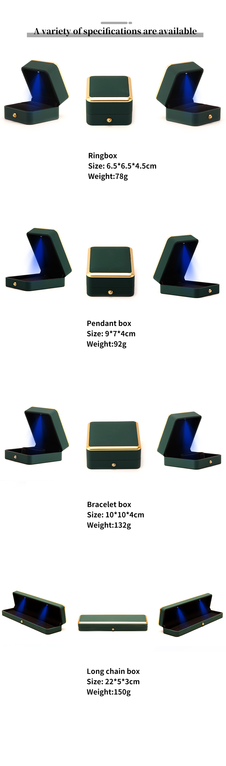 Square Green LED Jewelry Box for Luxury Packaging of Necklaces and Rings Customizable
