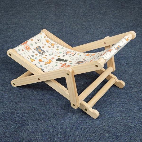 Custom Logo Linen Sublimation Cat Bed Foldable Recliner Solid Wood Cat Sleeping Chair Adjustable Sublimation Pet Bed