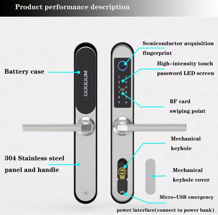 Password RF Card E6900W Aluminum Door Bluetooth Gate Locks