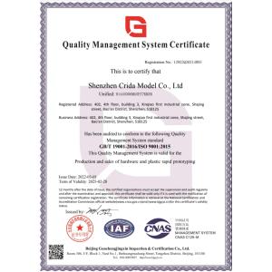 Shenzhen Crida Model Co., Ltd. Certifications