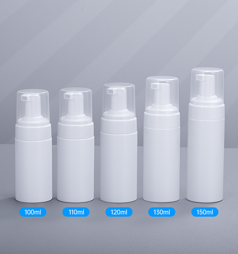 100ml/120ml/150ml/200ml PET Plastic Mousse Bottle Facial Cleanser Pressing Foaming Container with Pump Sprayer Seal