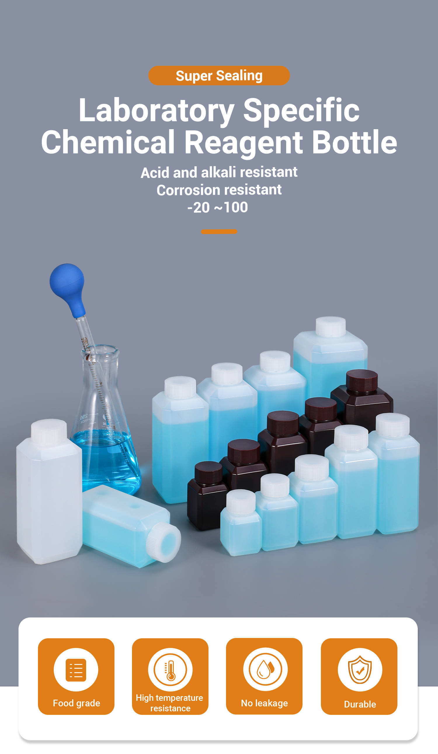 Silkscreen Printing Reagent Containers Plastic Packaging Bottles For Laboratory Chemicals