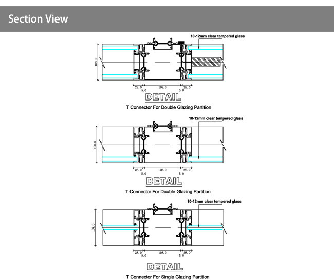 Frameless Glass Partition Wall System Soundproof Double Glass Partition with aluminum frame