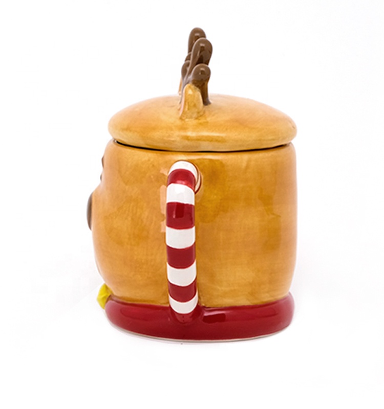 Ceramic Coffee Mugs Deer Shaped 3D 5"X4"X5" 8OZ Christmas Gift With Lid Handpainting For 1 Users