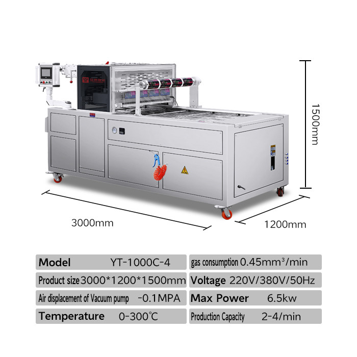 6500W Continuous Food Tray Sealer Machine Vacuum Modified Atmosphere With Gas Mixture