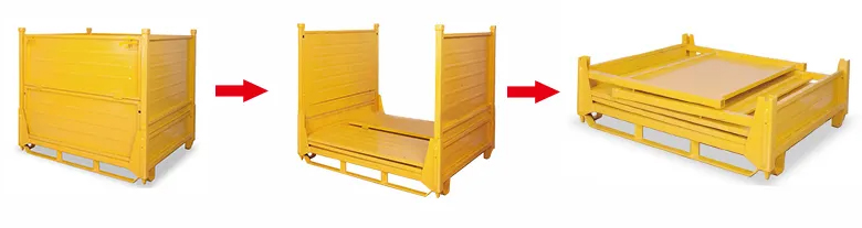 Long Service Life Powder Coating Treatment Able Folding Warehouse Metal Steel Stillage Cage Half Drop Gate Pallet Stillage Box