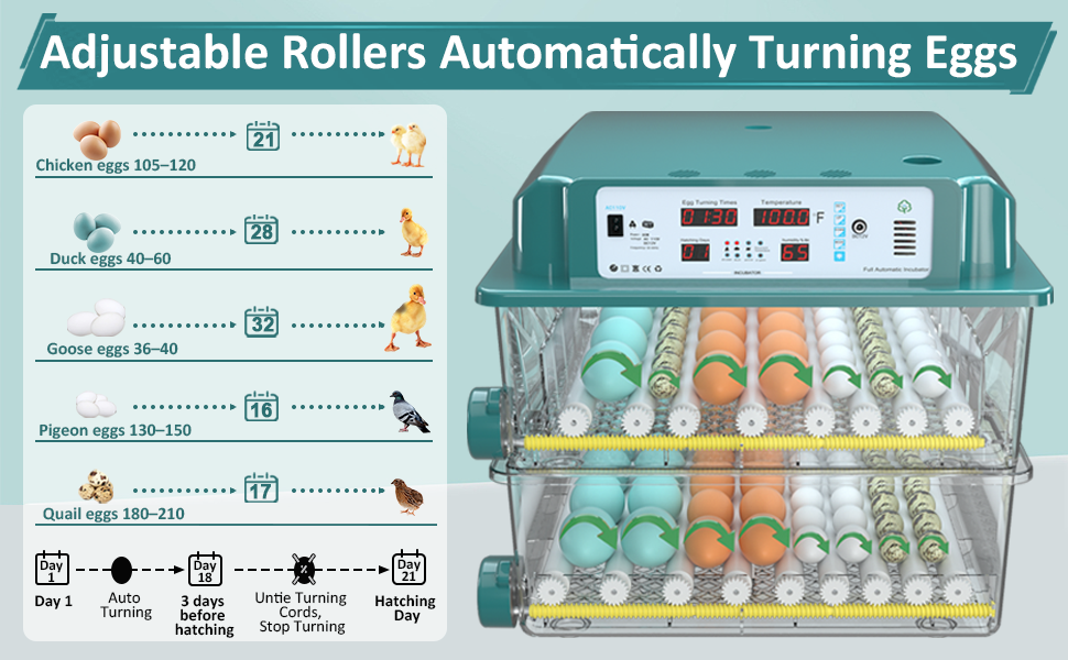 Bagease Incubators For Hatching Eggs 120, Chicken Egg Incubator With Automatic Egg Turning And Humidity Display, Temperature Control With 5 Automatic