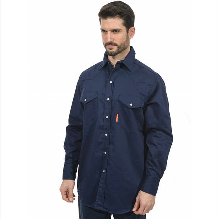 Navy Blue Fire Retardant Work Shirt NFPA2112 EN61482-2 FR Snap Button Shirt