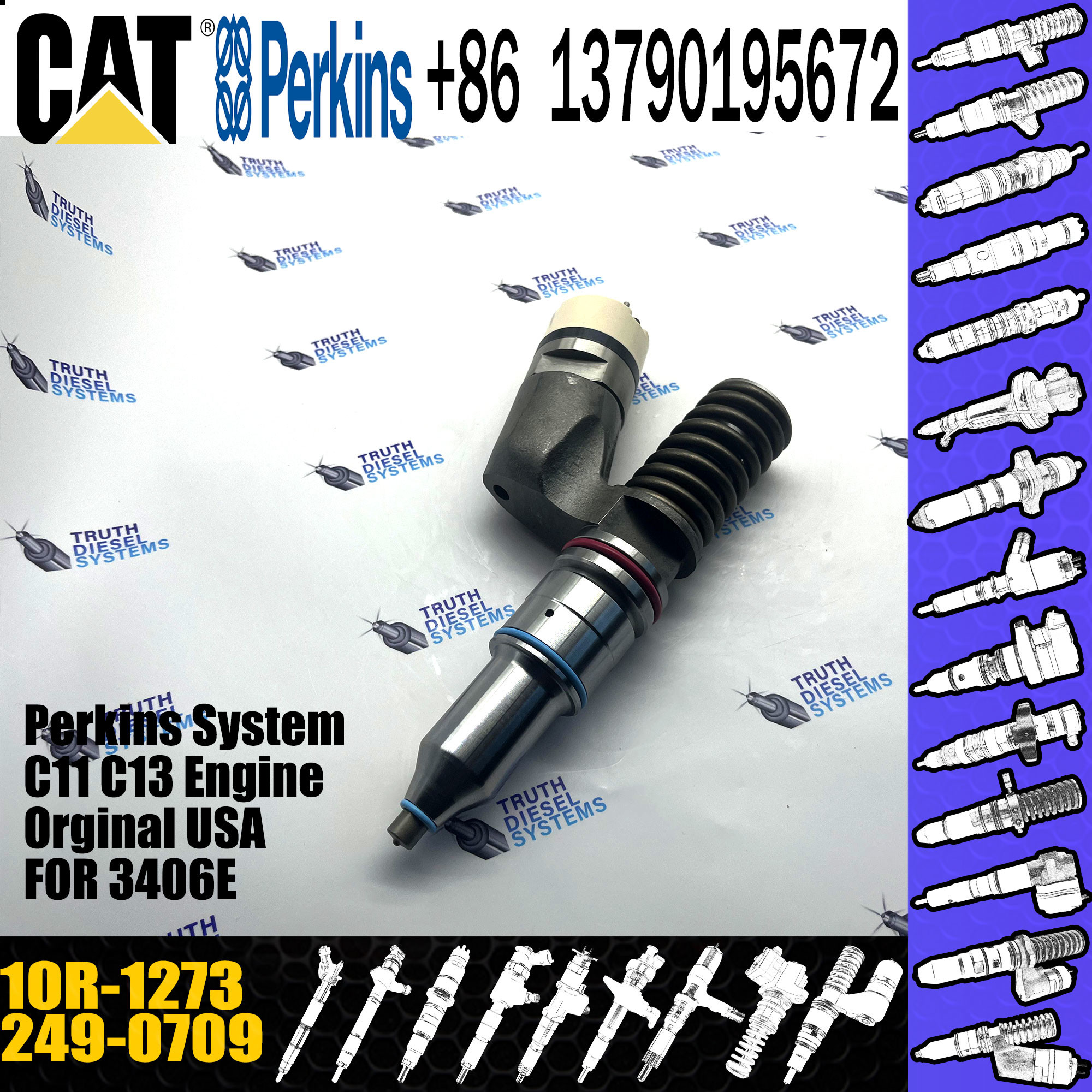 Reman diesel engine fuel injector 249-0709 10R1273 2490709 10R-1273 for Engine C15 3406E