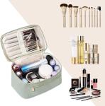 Women Green Travel Makeup Organizer Cosmetic Brush Case in Eco Vegan Leather