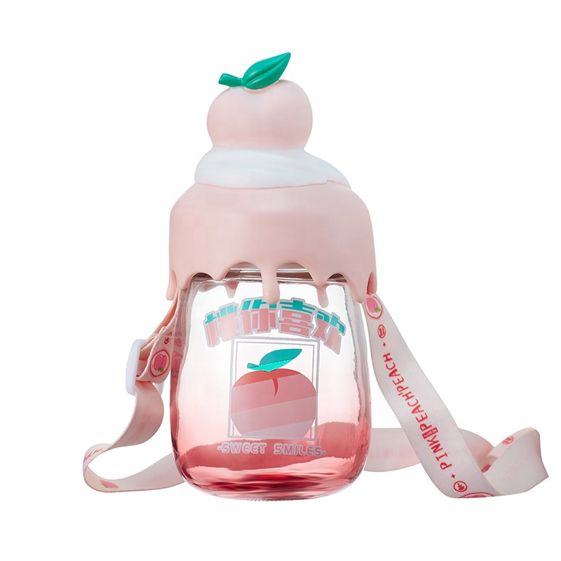 Strawberry Peach Style Coffee Tea Water Cup Glass Bottles Gift For Women Girls