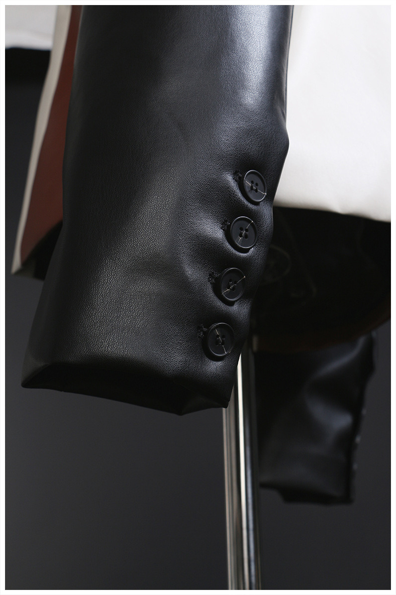 High Fashion Breathable Stitching Color Long Sleeve Button Cropped PU Baseball Leather Jackets