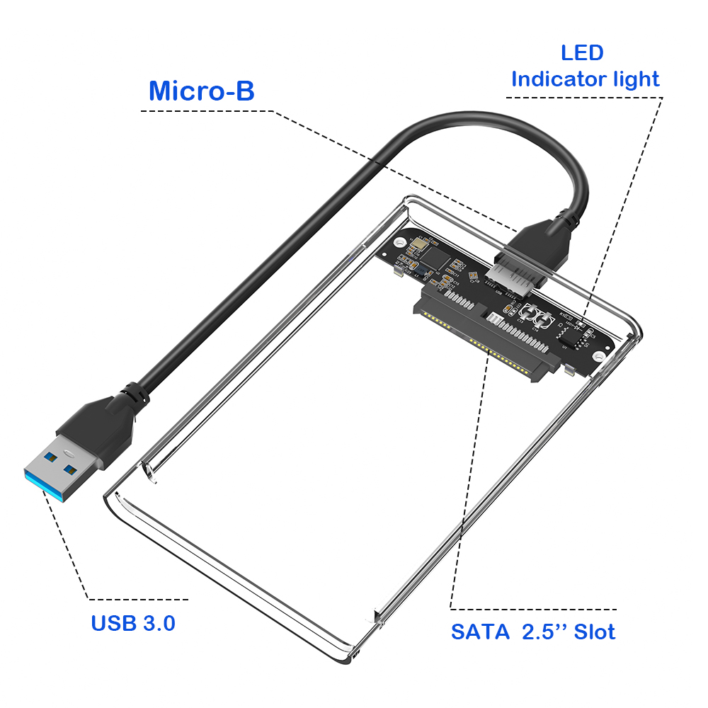 Transparent 2.5 Inch SATA III HDD SSD External Hard Drive Case USB 3.0