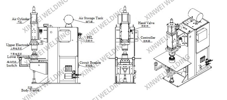 Steel Multipoint Automotive Projection Press Pneumatic Multi Point Spot Welders Resistance Oil Tank Stationary Welding Machine