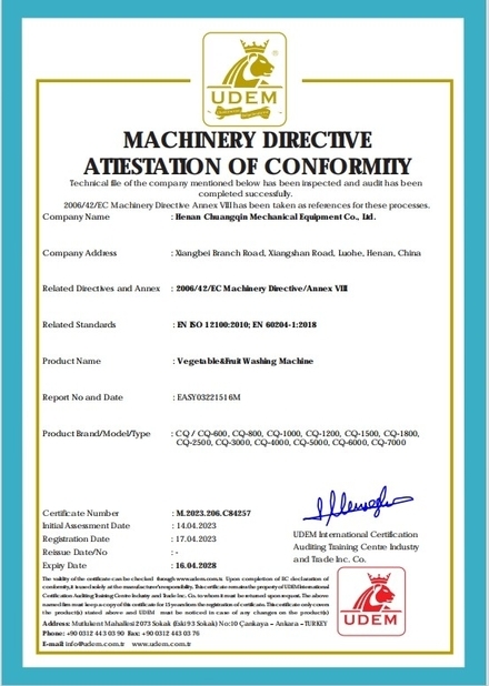 Henan Chuangqin Mechanical Equipment Co., Ltd. Certifications