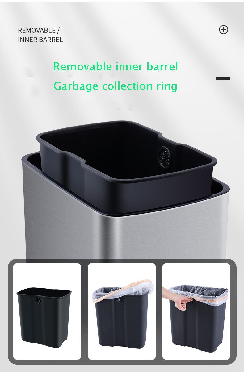 Square Motion Sensor Waste Bin OEM ODM Touchless Stainless Steel Trash Can