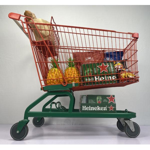 210L German Type Warehouse Shopping Trolley Cart Red And Green With 5 Inch PU Wheels