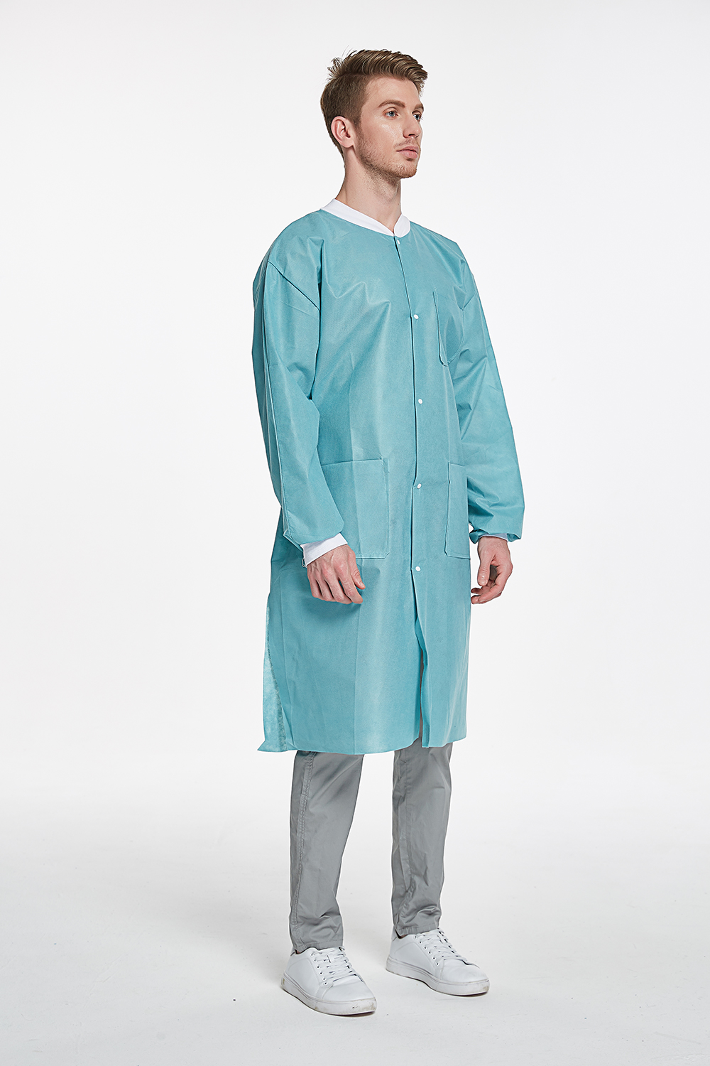 Non Woven Clothing Disposable Work Clothes Disposable Safety Lab Coat Jacket OEM and Sample Free 3 to 10 Days