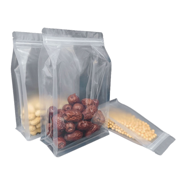 Cheap Reusable Stand up Ziplock Square Bottom Mylar Clear Hand Hole Food Packaging Plastic Bags for Storage
