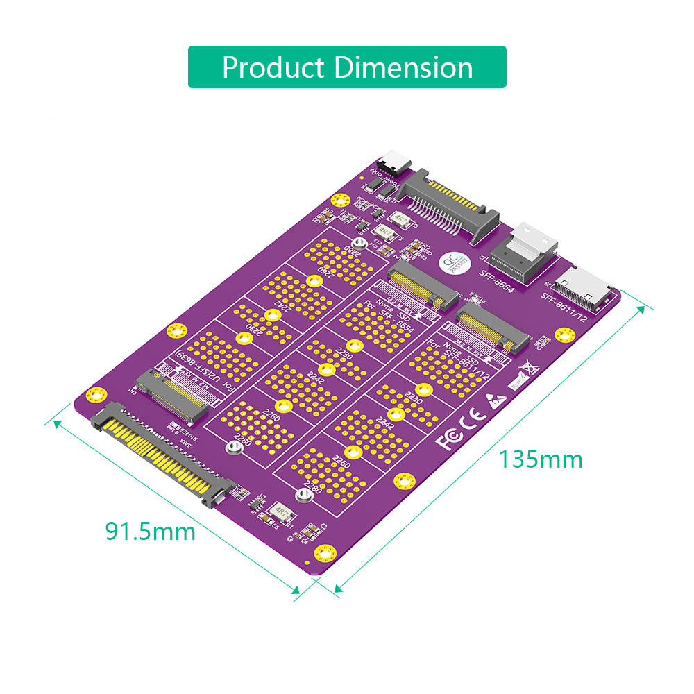 M.2 NVMe to SFF-8611/8654/U.2 Adapter 6Gb/s Bandwidth