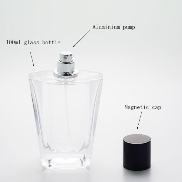 Unique Perfume Glass Bottle 100 ml with Black Aluminum Perfume Cap