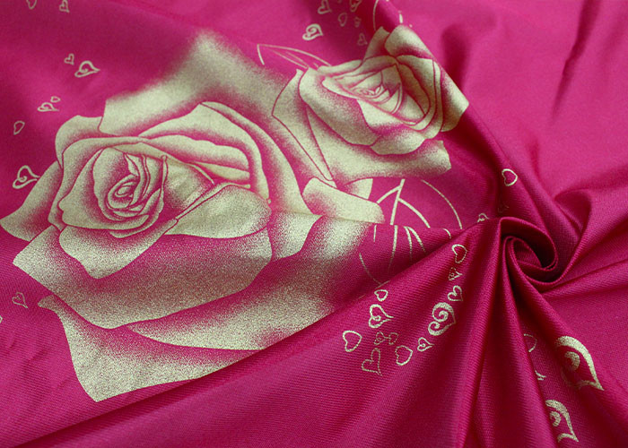 100% polyester warp knitted printed gold powder large rose mattress fabric
