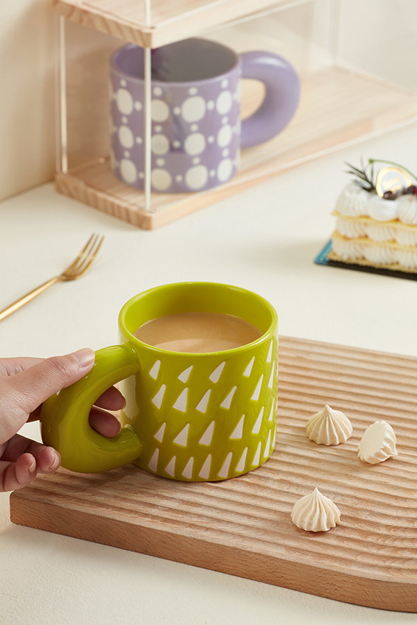 Large Handmade Ceramic Mugs Print Colorful Polka Dots Creative Design Ceramic Mug With Lid DW-01A567
