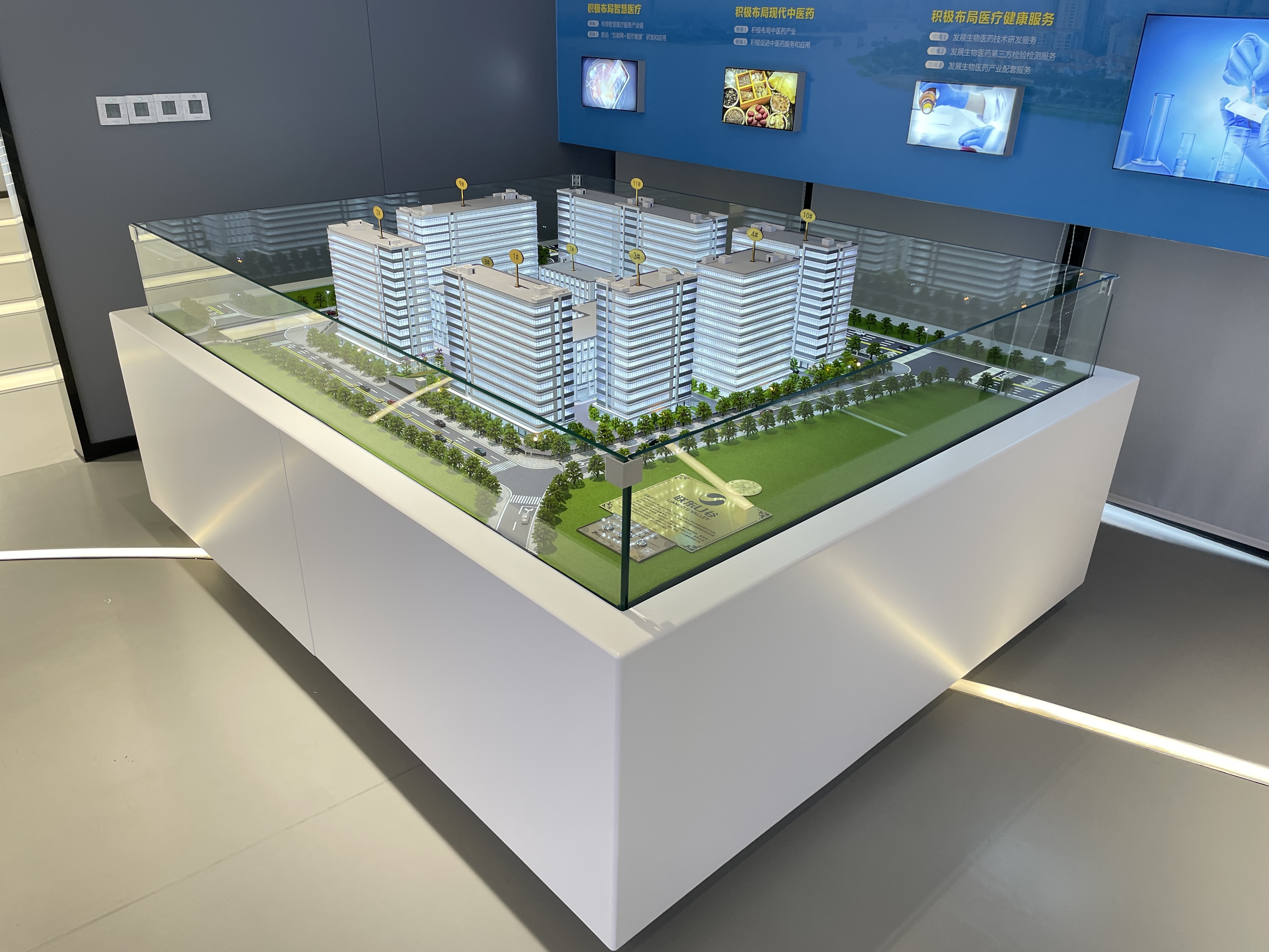 Illuminated architectural model at night