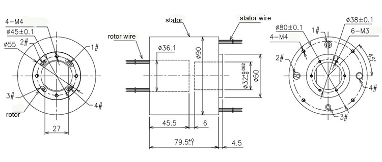 Radar Antenna Ethernet Slip Ring Integrate RS422 Signal Aluminum Alloy Housing