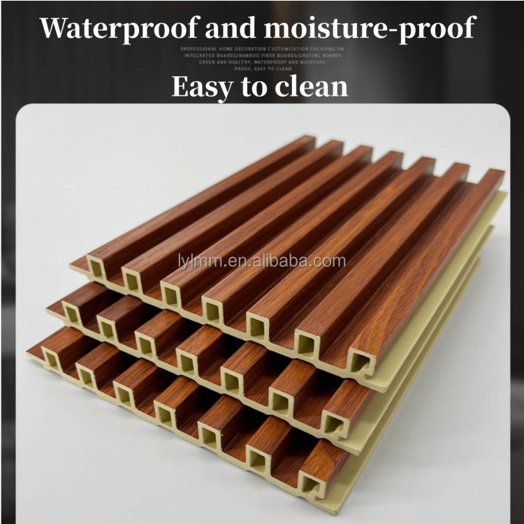 Moisture Proof Slat Interiored Nano PVC Wood Effect Indoor Fluted Wall Panel