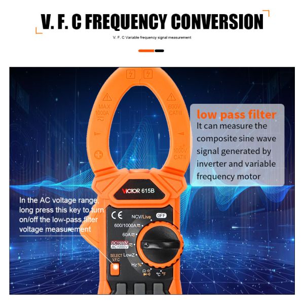 VICTOR 615B DC 1500V 1000A True RMS AC DC Digital Clamp Multimeter with Live NCV solar energy clamp meter
