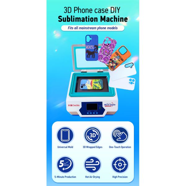 3D Sublimation Heat Press With Universal Fixture – No Need To Change Mold For IPhone Samsung Xiaomi Huawei