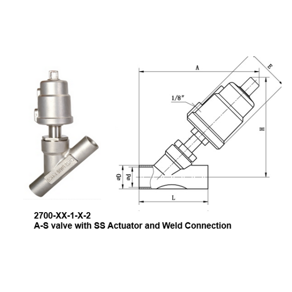 Stainless Steel Weld Connection DN25 Pneumatic Angle Valve