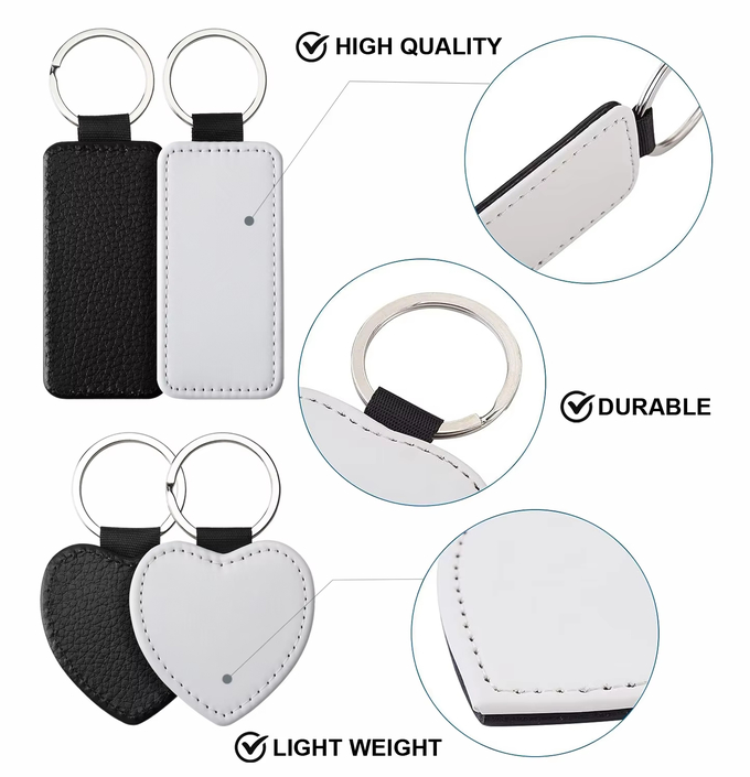 Custom Printing PU Leather Sublimation Keychain Blanks Heat Transfer Key Rings