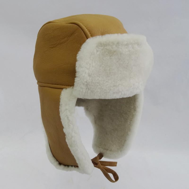 Quality Wholesale cheap warm shearling trapper sheepskin hat for sale
