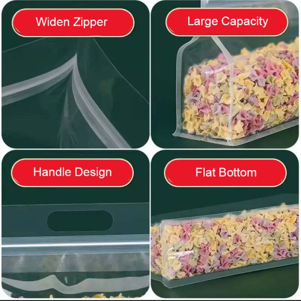 Flat Bottom Pouch Transparent 8-Side Zipper Bag Clear Matt Food Packaging Rectangle Plastic Bags with Handle