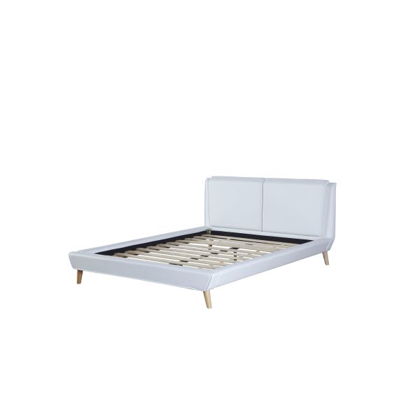 Full Size Platform Bed Linen Fabric Simple Design Solid Wood Frame