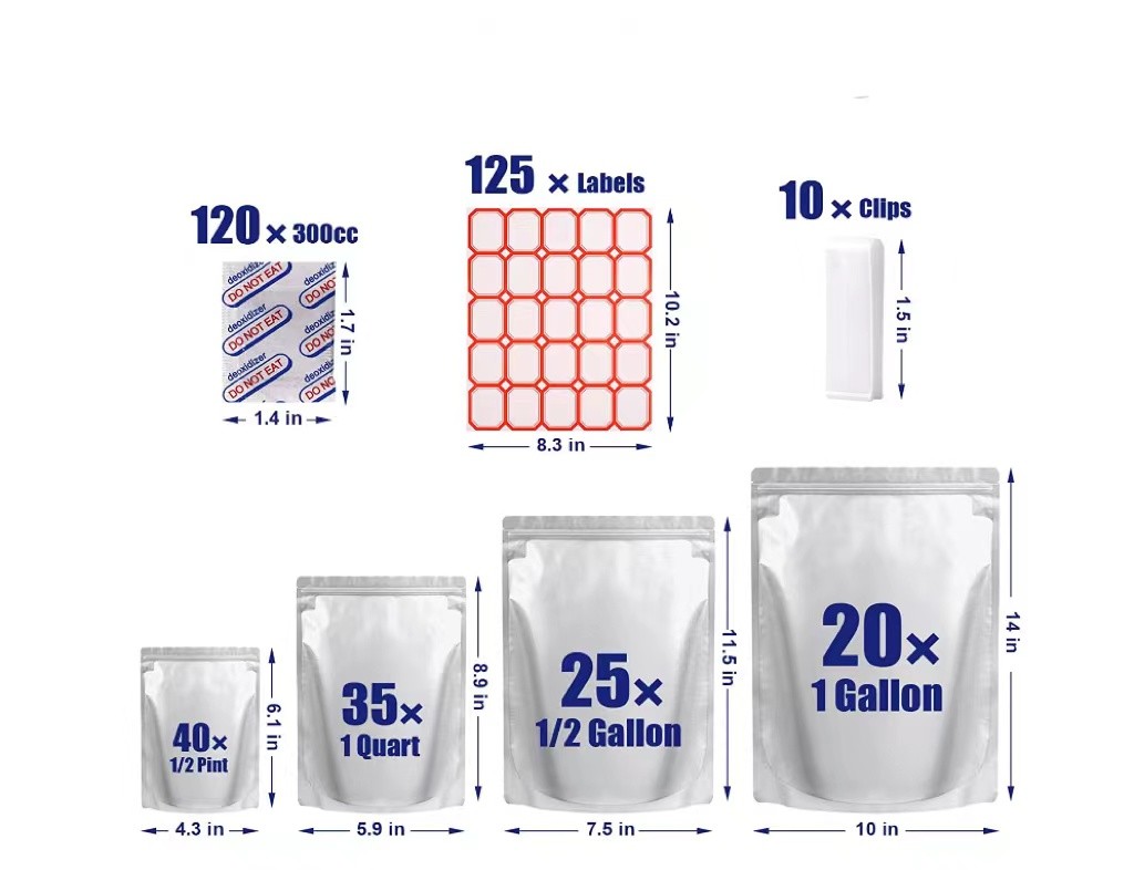 Air Tight Mylar Vacuum Sealer Bags With Oxygen Absorbers Food Storage FDA
