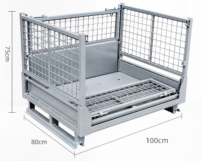 Long Service Life Powder Coating Treatment Able Folding Warehouse Metal Steel Stillage Cage Half Drop Gate Pallet Stillage Box