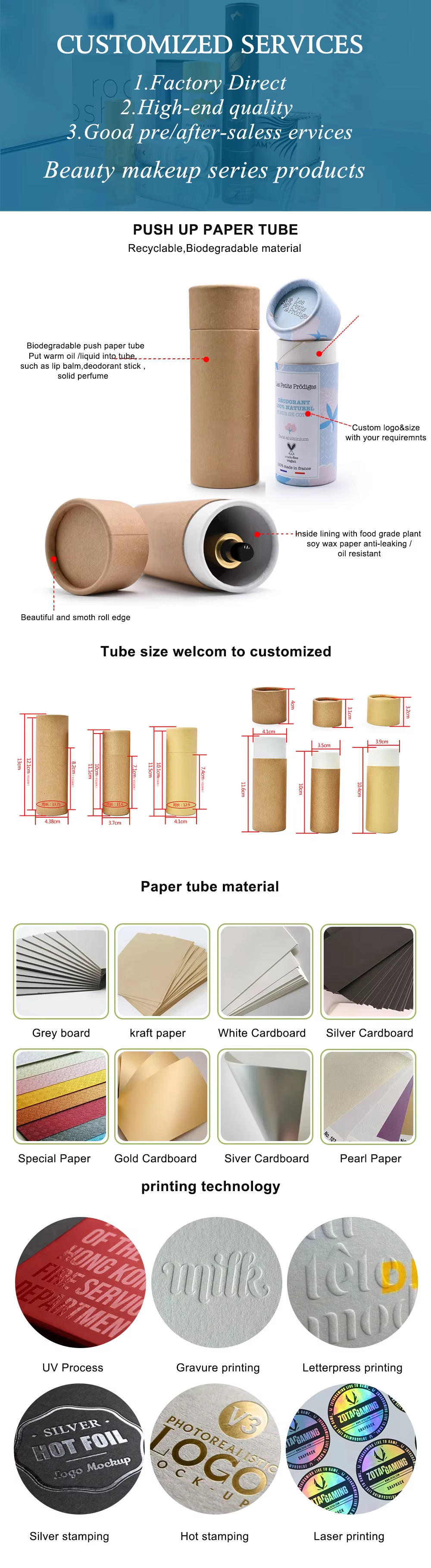 Customizable Cosmetic Paper Tube Packaging Eco Friendly Sustainable Kraft Paper Cylinder Containers