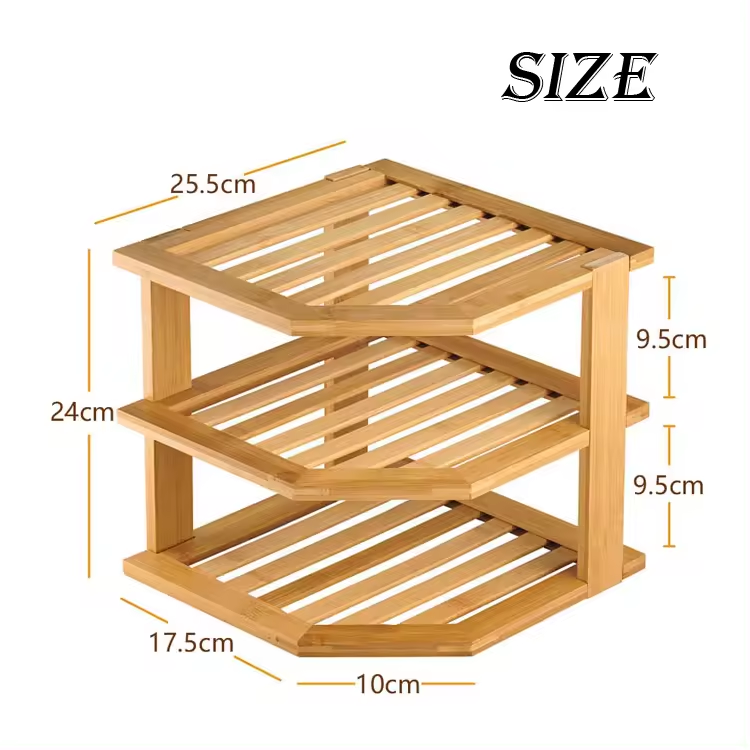Food Multifunctional Bamboo Plate Organizer for Kitchen and Bathroom Corner Shelf