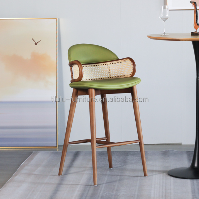 Modern Wood Bars Chairs Rattan High Bar Stools for Kitchen Dining Room Restaurant Green/Orange and Commercial Furniture
