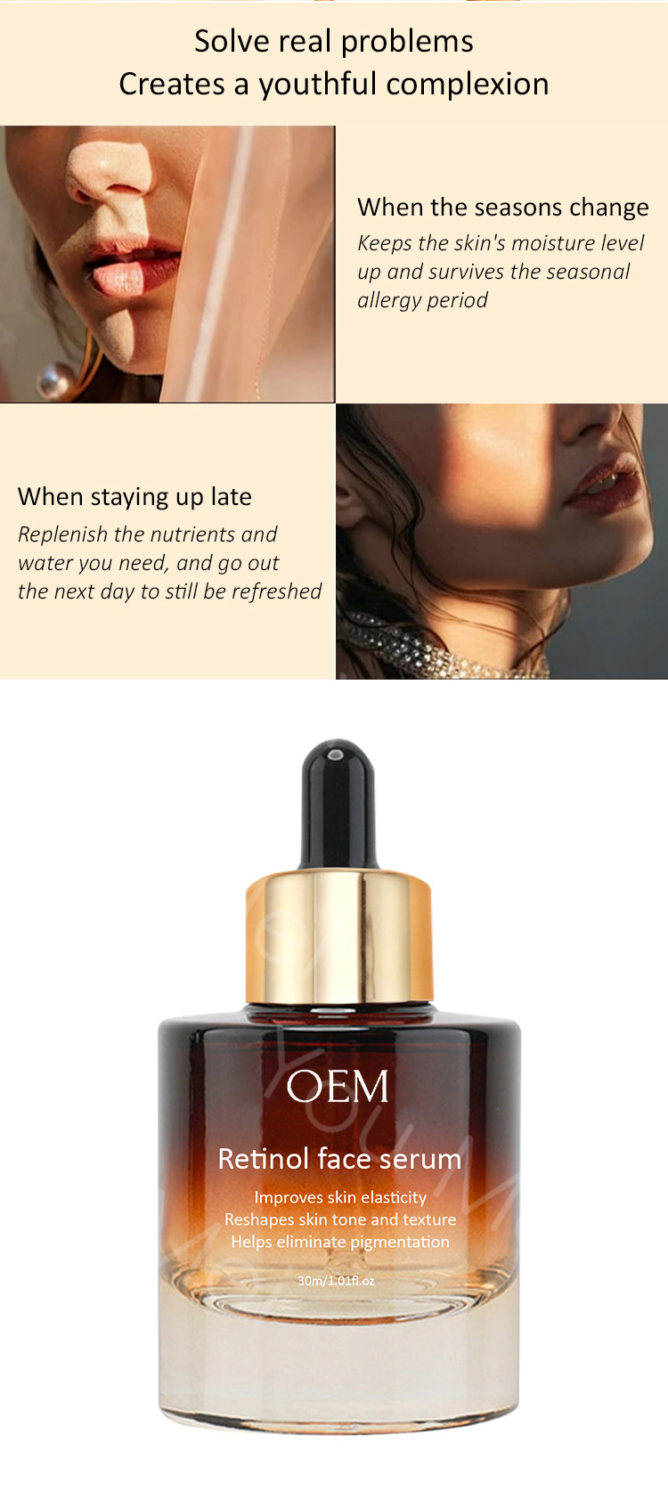 Organic Retinol Skincare Face Serum Deep Moisturizing For Sensitive Skin 30ml
