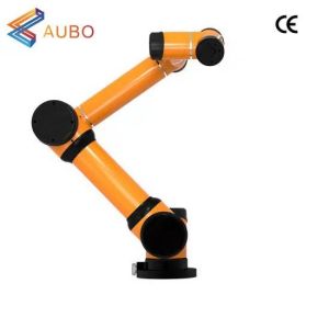 Robot arm 6 axis AUBO i5 pick and place robot operating with hand drive
