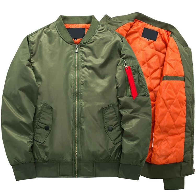 Winter Custom Mens Bomber Jacket Zipper Windproof Quilted Jacket