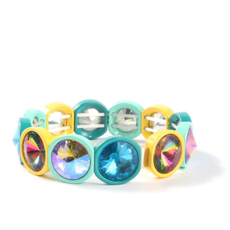 Quality Handmade Stretch Enamel Tile Bracelet , Rainbow Crystal Diamond Bead Bracelets for sale