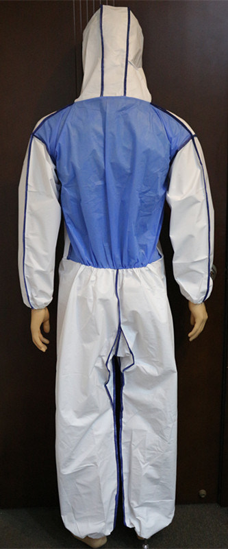 Microporous White Disposable Coveralls with Breathable Blue SMS Back Panel