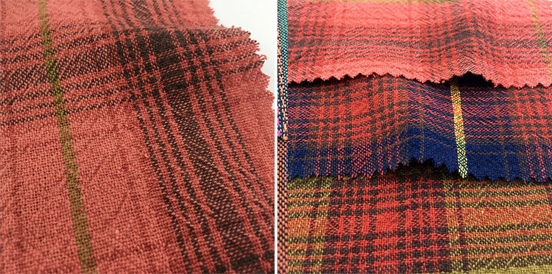 Washed Gingham Woven Stripe Cotton Linen Jacquard Fabric 110gsm