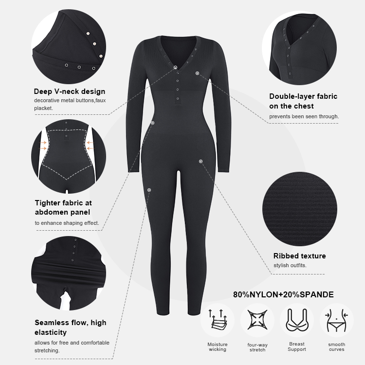2023 Women Seamless One Piece Long Sleeve Tummy Control Body Shaping Jumpsuit Bodysuit